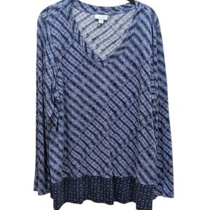 Pure Jill Blue V-Neck Drapey Slouchy Tie-dye Contrast Print Long Sleeve Top (XL)